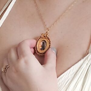 Elegant Gold Framed Art Pendant Necklace